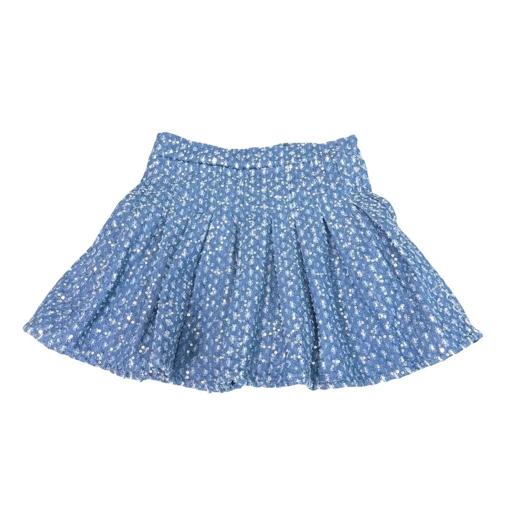 Lola + The Boys Sequin Skirt Sz 10 Blue Silver Sparkly Pleated School Girl Party